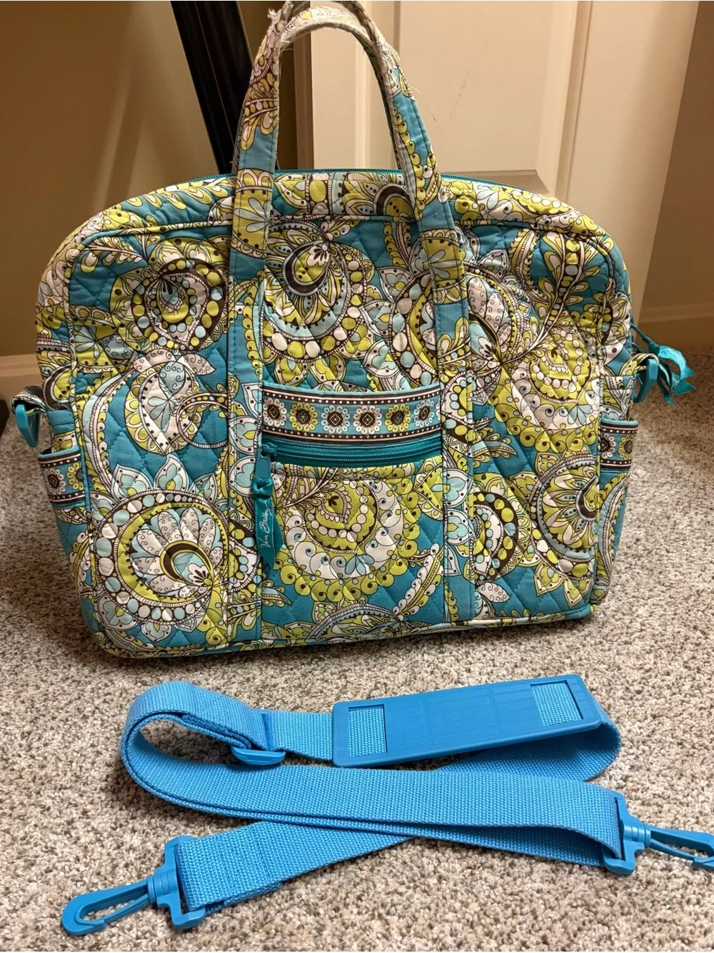 Vera Bradley Turquoise Floral Paisley Quilted Laptop Tote